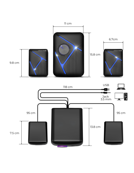 Altavoces PC 2.1 SoundPhonic RGB 11W RMS | Sonido Envolvente y Gamer - Imagen 9